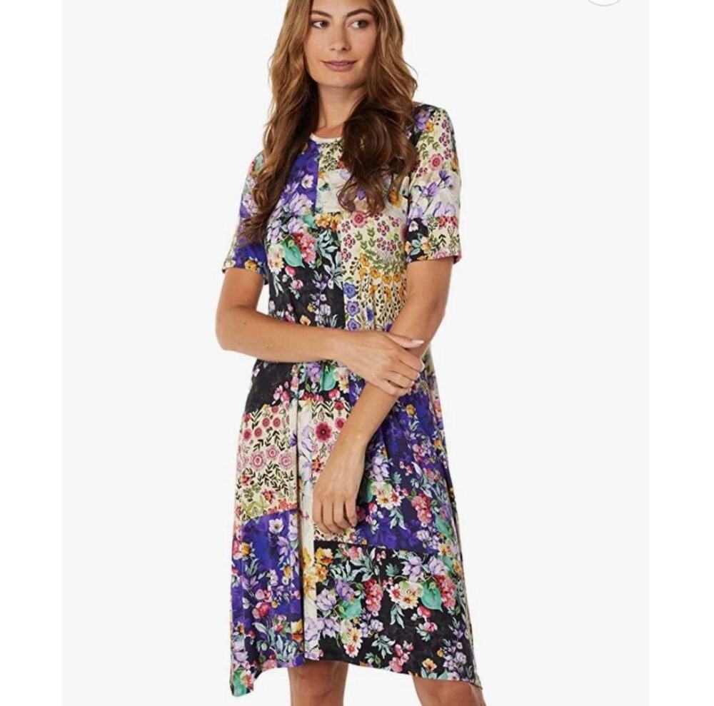 Johnny Was Sky Flower Patchwork Bohemian Short Dress Sz XS